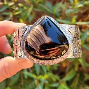 New Banded Agate 925 Silver Cuff Bracelet.